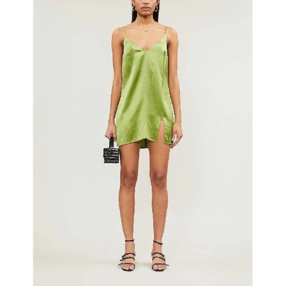 Reformation Silk Slip Dress Avocado Green Y2K 90s Minimalist Ballard Mini XL